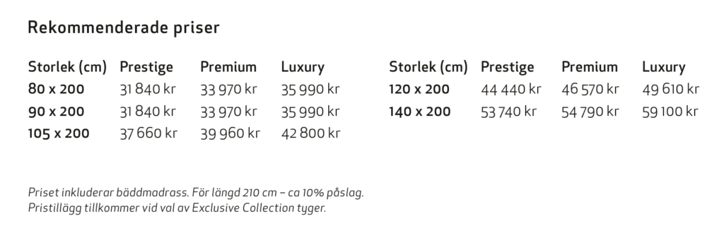 Priser på Carpe Diem Beds Ramsäng Malö. Säljs hos SängComfort i Halmstad.