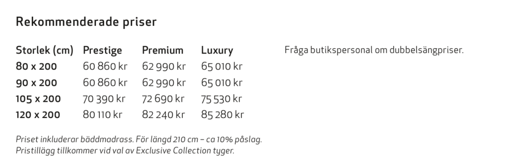 Priser på Carpe Diem Beds Saltö Ställbar säng. Säljs hos SängComfort i Halmstad.