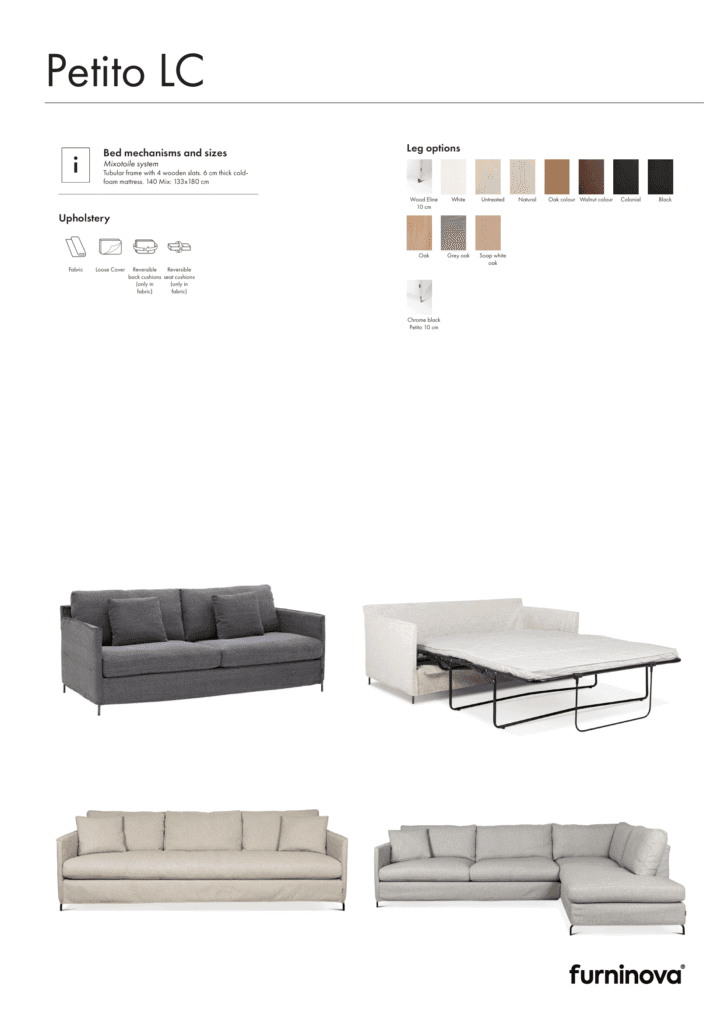 Soffa Pepito med avtagbar klädsel från Furninova. Finns att köpa på flygstaden i Halmstad. Säljs av Sängcomfort designmöbler. Soffa Pepito säljs i flera olika kombinationer och utföranden i både tyg och läder och skinn. Finns i fåtölj, 2-sits, 3-sits, 4-sits, 1,5-sits, bäddsoffa, hörnsoffa, divansoffa. Soffan Pepito märke Furninova.